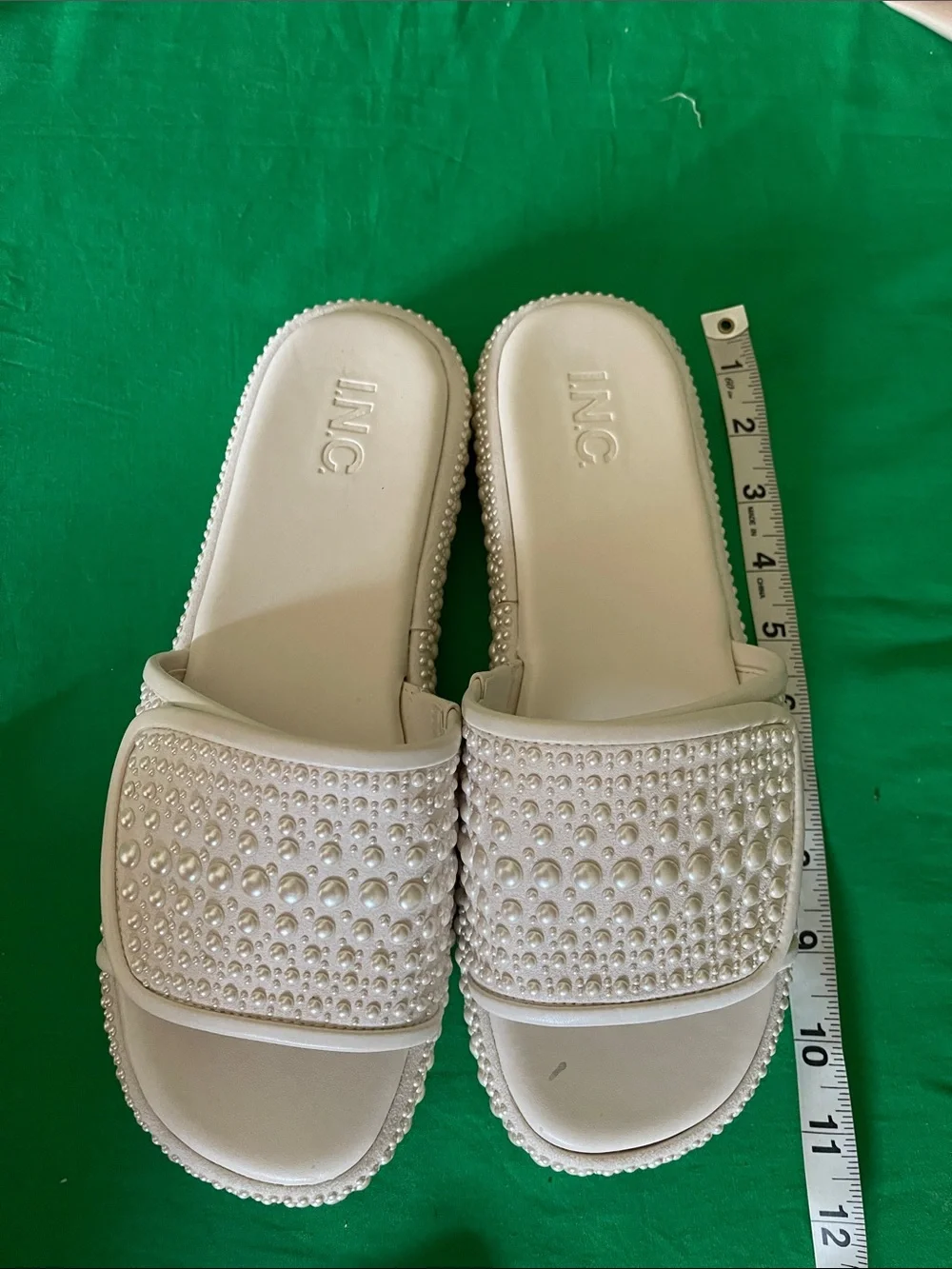 INC International Concepts Kids Pearl-Embellished Beige Slide Sandals